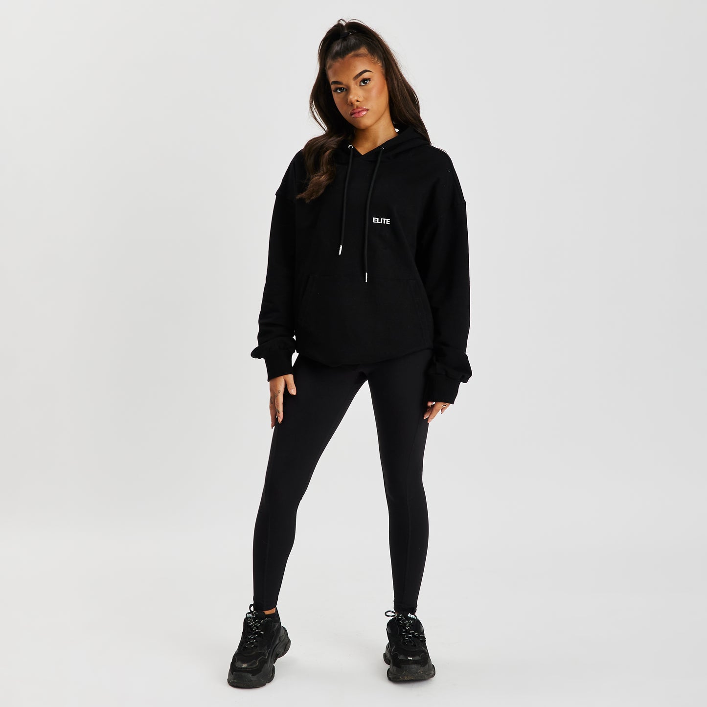 Envolve Midnight unisex black string hoodie with cuffed sleeves